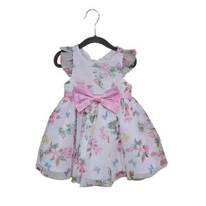 Rare Editions Pink and White Ruffled Tie Front Dress